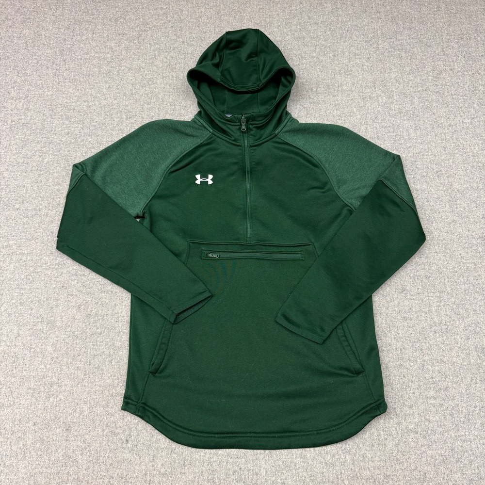 Under Armour Quarter Zip Hoodie Small Green Athletic Pocket Raglan Pullover 1378
